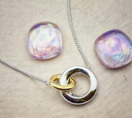 Sterling silver and 18 karat yellow gold vermeil circles necklace. $235.00