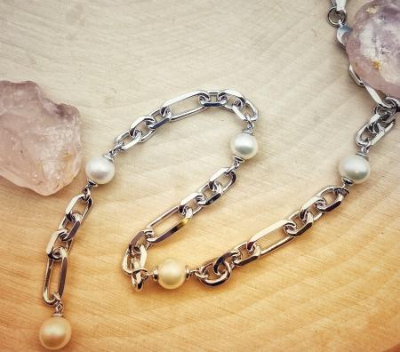 Sterling silver freshwater cultured pearl figaro bracelet. $235.00