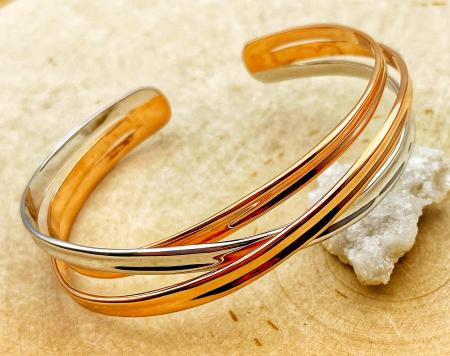 Sterling silver and 18 karat rose gold vermeil cuff bracelet. $575.00