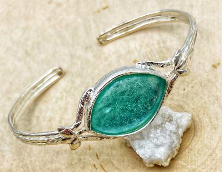 Sterling silver Roman glass cuff bracelet. $385.00