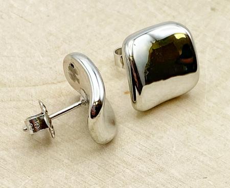 Sterling silver square concave button earrings. $90.00