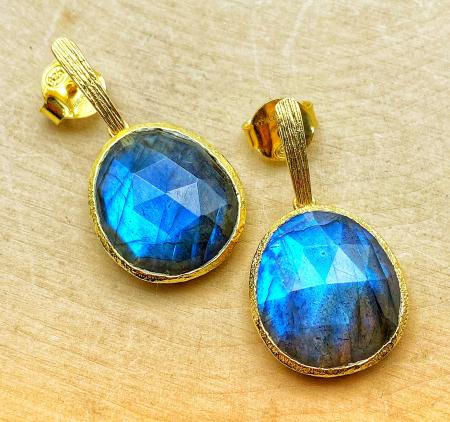 Sterling silver and 18 karat yellow gold vermeil faceted labradorite earrings. $372.00