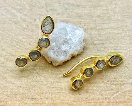 Sterling silver and 18 karat yellow gold vermeil labradorite climber earrings. $150.00