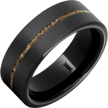 8mm black matte finish ceramic wedding ring with dinosaur fossil inlay. $470.00 
sku 133-12722