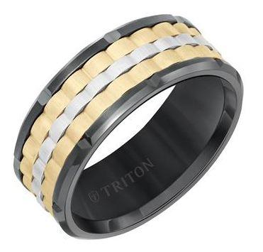 9mm black tungsten with two-tone weave design center. $595.00
sku 130-10711