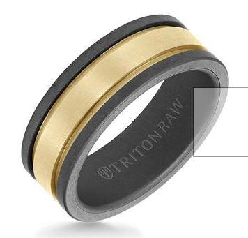 8mm gray stone finish tungsten with 14 karat yellow gold center. $1350.00
sku 130-10711