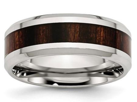 8mm stainless steel wood inlay wedding ring. $150.00
sku 181-10231