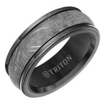 8mm black tungsten and meteorite wedding ring. $1250.00
sku 133-12664