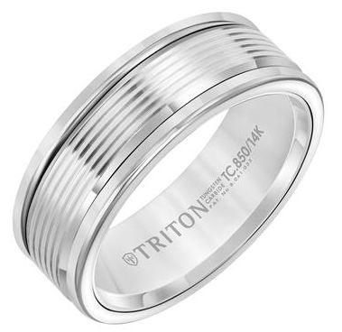 8mm tungsten band with a 14 karat white gold ribbed center. $1200.00
sku 130-10731