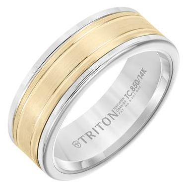 8mm tungsten band with a 14 karat yellow gold satin center. $1200.00
sku 130-10733