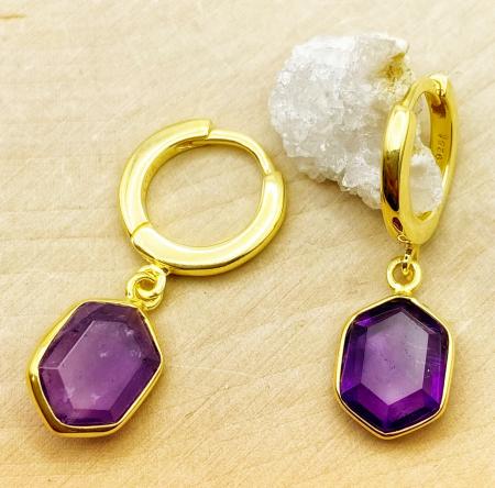 Sterling silver and 18 karat gold vermeil fancy cut amethyst earrings. $195.00
