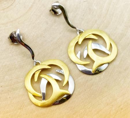Sterling silver and 18 karat gold vermeil shield design earrings. $340.00