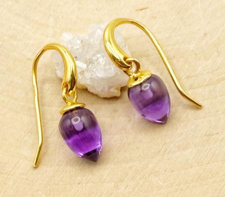 Sterling silver and 18 karat gold vermeil amethyst pendulum earrings. $135.00