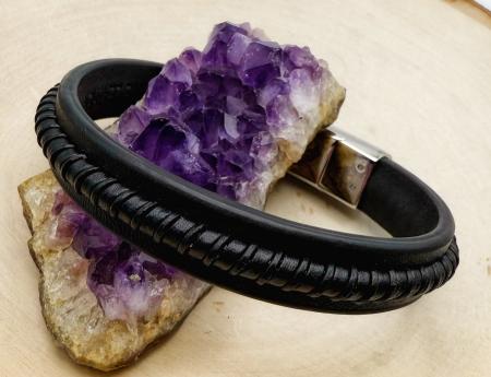 Black leather 12mm wide bracelet. $45.00