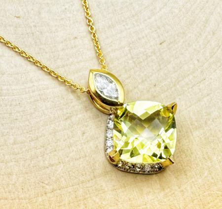 18 karat yellow and white gold 5.83 carat lemon citrine and diamond necklace. $3,400.00. *Just Sold*
