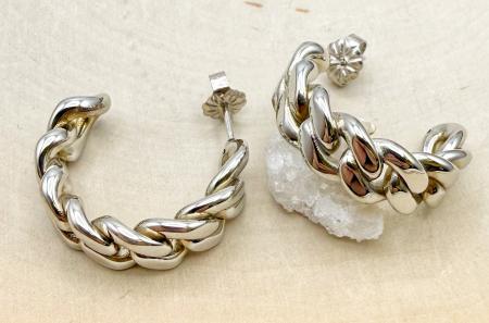 Sterling silver curb link style hoop earrings. $125.00