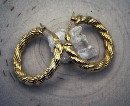 Sterling silver 22 karat yellow gold vermeil rope style  hoops. $156.00