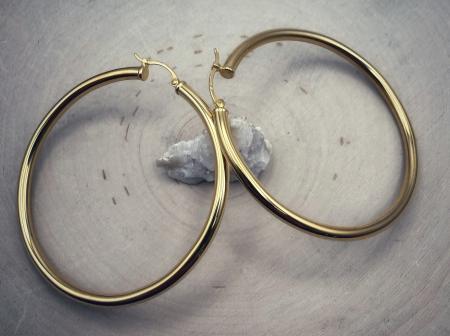 Sterling silver 22 karat yellow gold vermeil 3mm x 50mm large hoops. $175.00