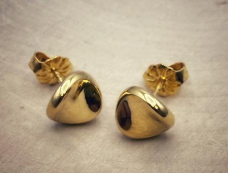 Sterling silver 22 karat yellow gold vermeil concave button studs. $85.00