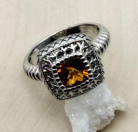 Sterling silver and checkerboard cushion cut citrine ring. $150.00